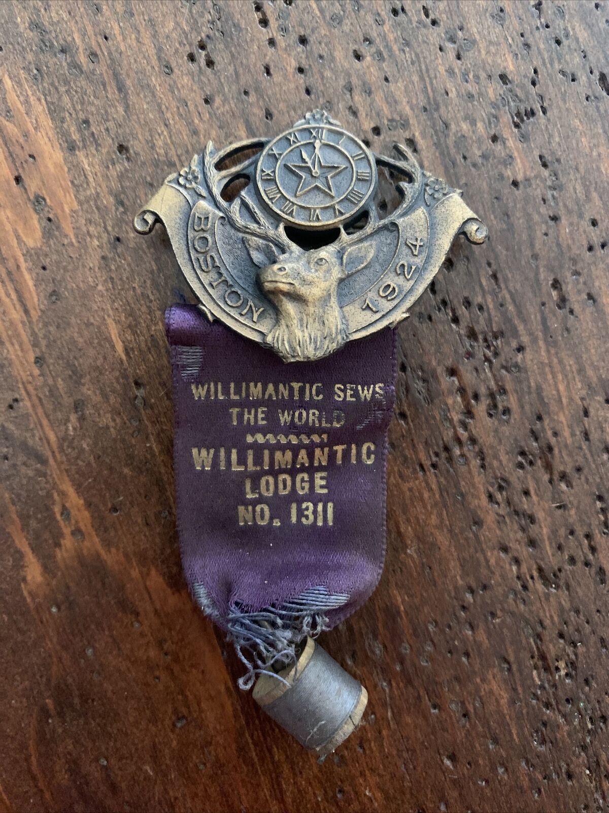 Vtg Willimantic Sews The World Lodge 1311 Pin Boston 1924
