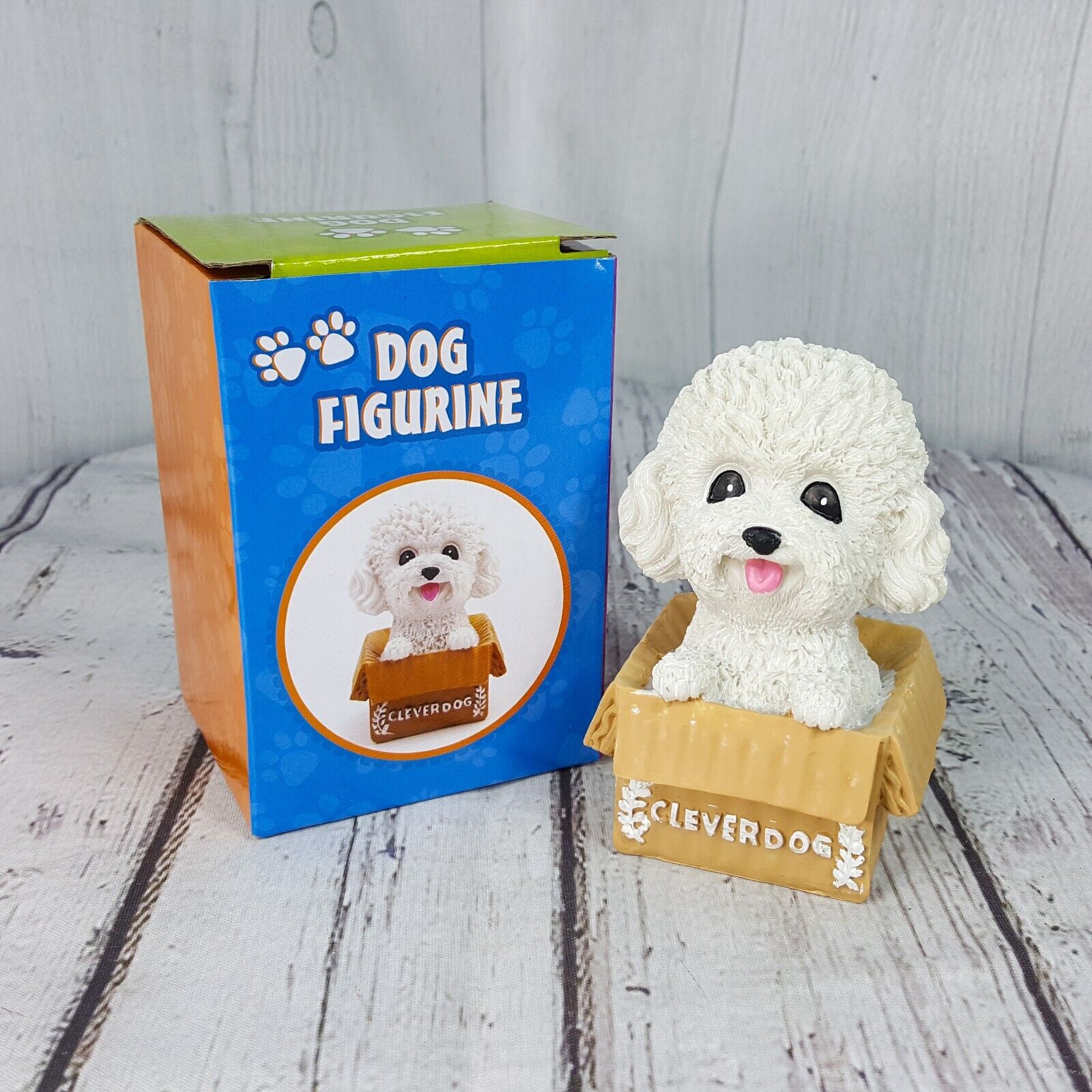 Clever Dog White Poodle in Faux Cardboard Box 3.5\