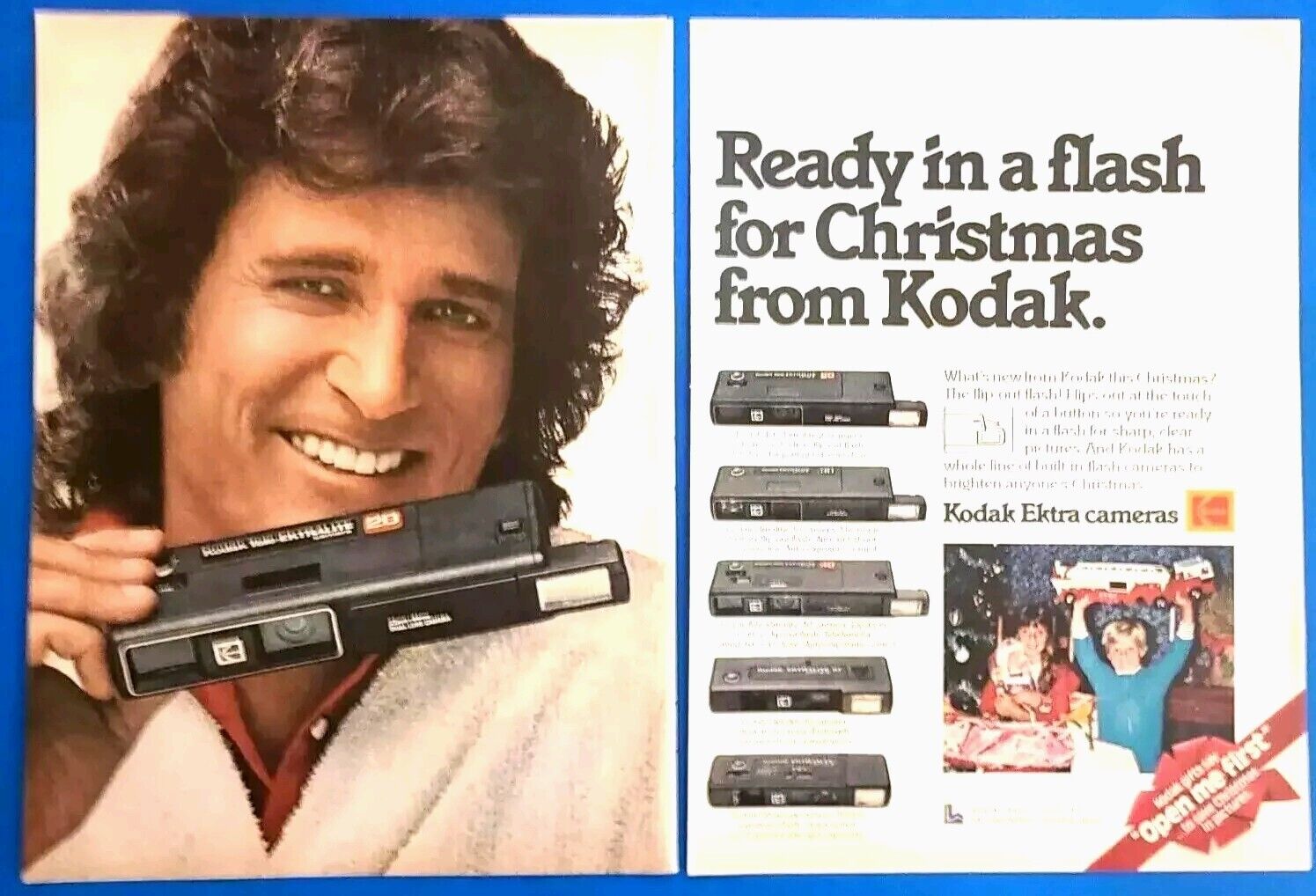 Kodak Ektra Cameras 1979 Vintage 2-Page 1970\'s Print Ad w/ Actor Michael Landon