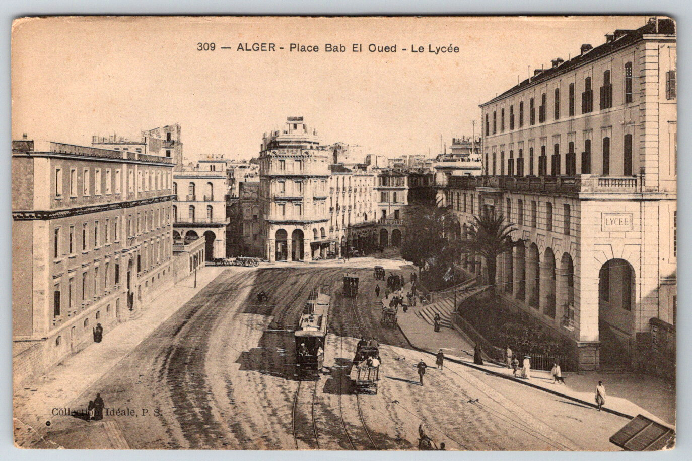 c1910s Algeria Place Bab El Oued Le Lycee Street View Antique Postcard