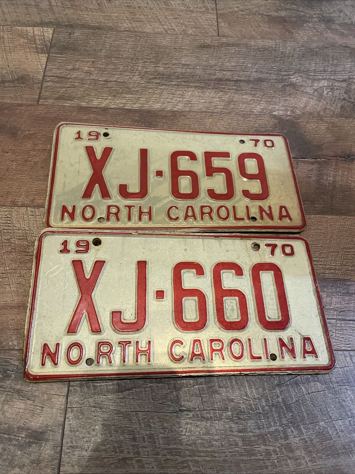 1970 Sequential Low Number North Carolina License Plates - “XJ-659/660”