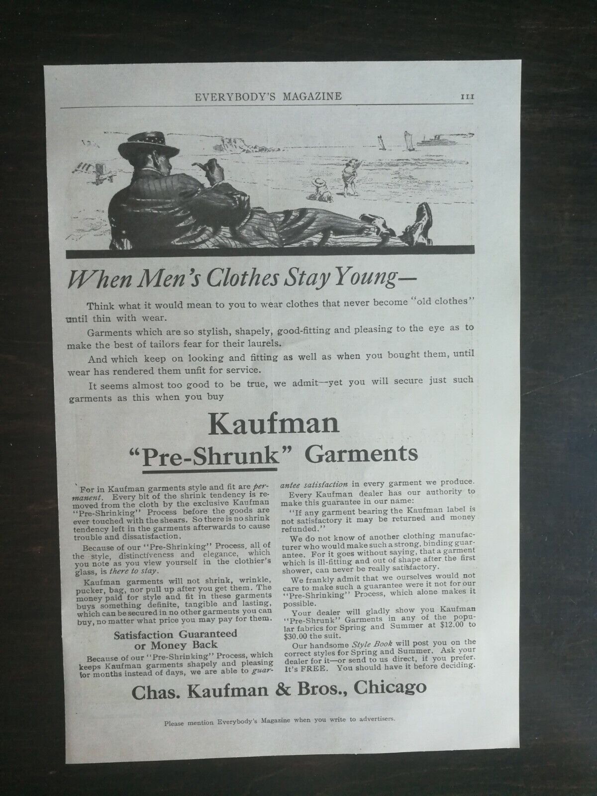 Vintage 1909 Chas. Kaufman & Bros Preshrunk Men\'s Garments Full Page Original Ad