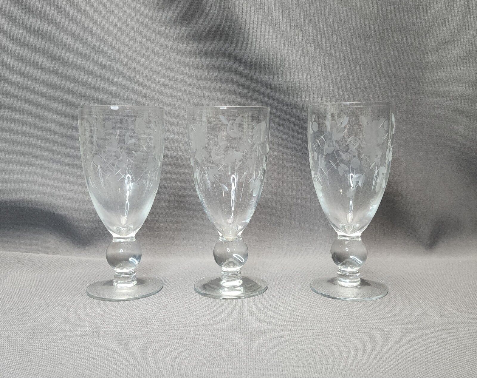 Vintage Etched Floral Juice Glasses 6 oz Tumblers (Set of 3) Mid-Century Modern