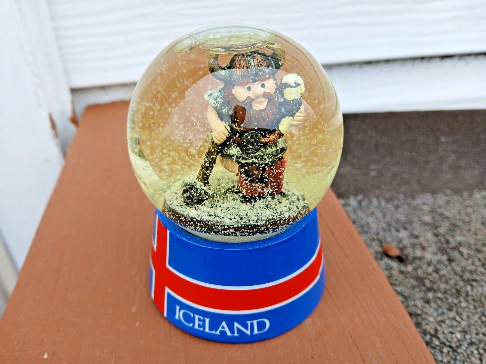 vtg snow globe glass - Iceland Viking 3 3/4 inches