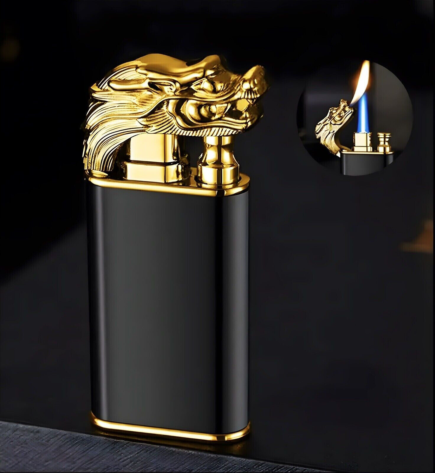 Novelty Dual Flame Black Gold Dragon Lighter Jet Windproof Metal Slim Lighters