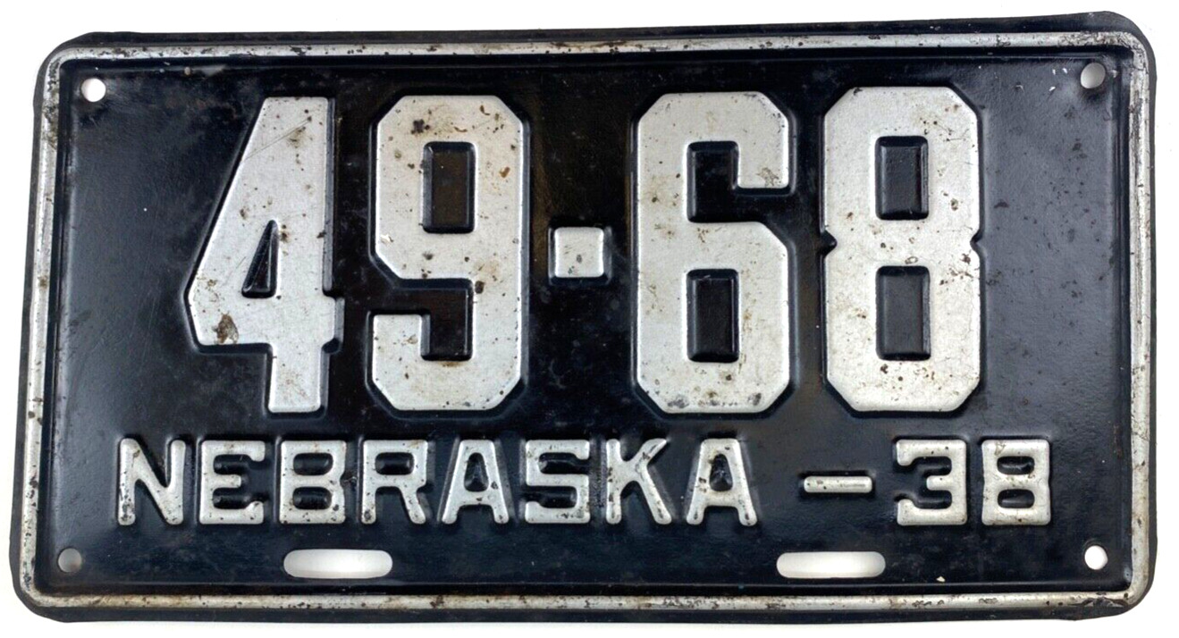 Nebraska 1938 Old License Plate Tag Man Cave Vintage Garage Howard Co Collector