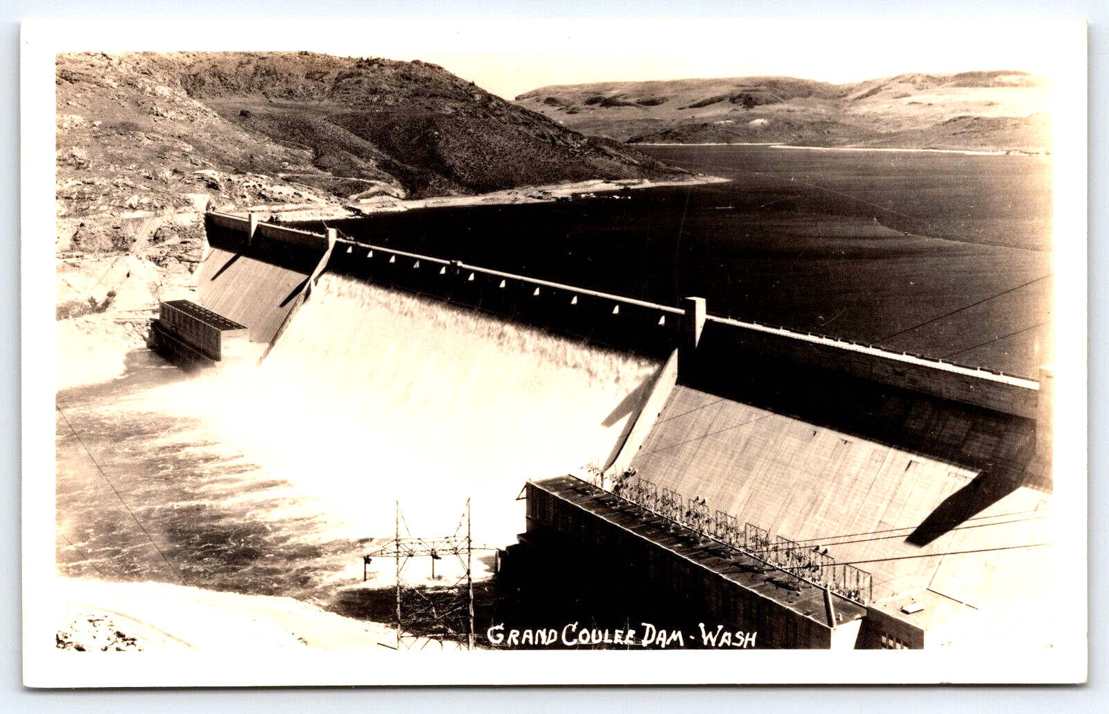 Postcard RPPC Bird's Eye View Grand Coulee Dam Washington 30's EKC Stamp Box A13