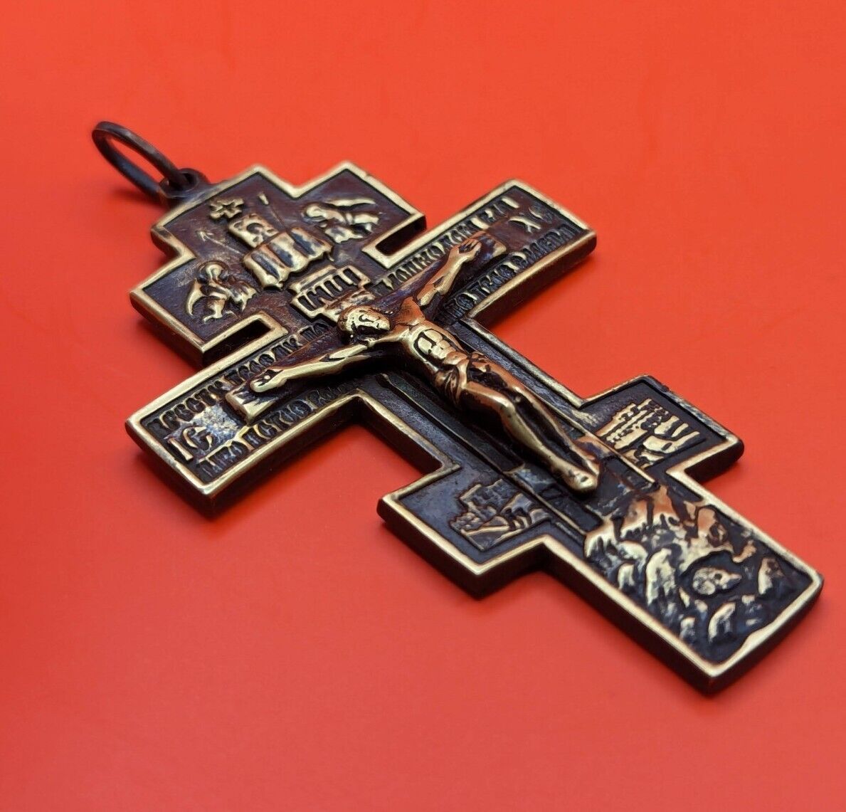 Big Old Casting Bronze Brass Orthodox Cross Patina Rare Jesus Christ 3.5