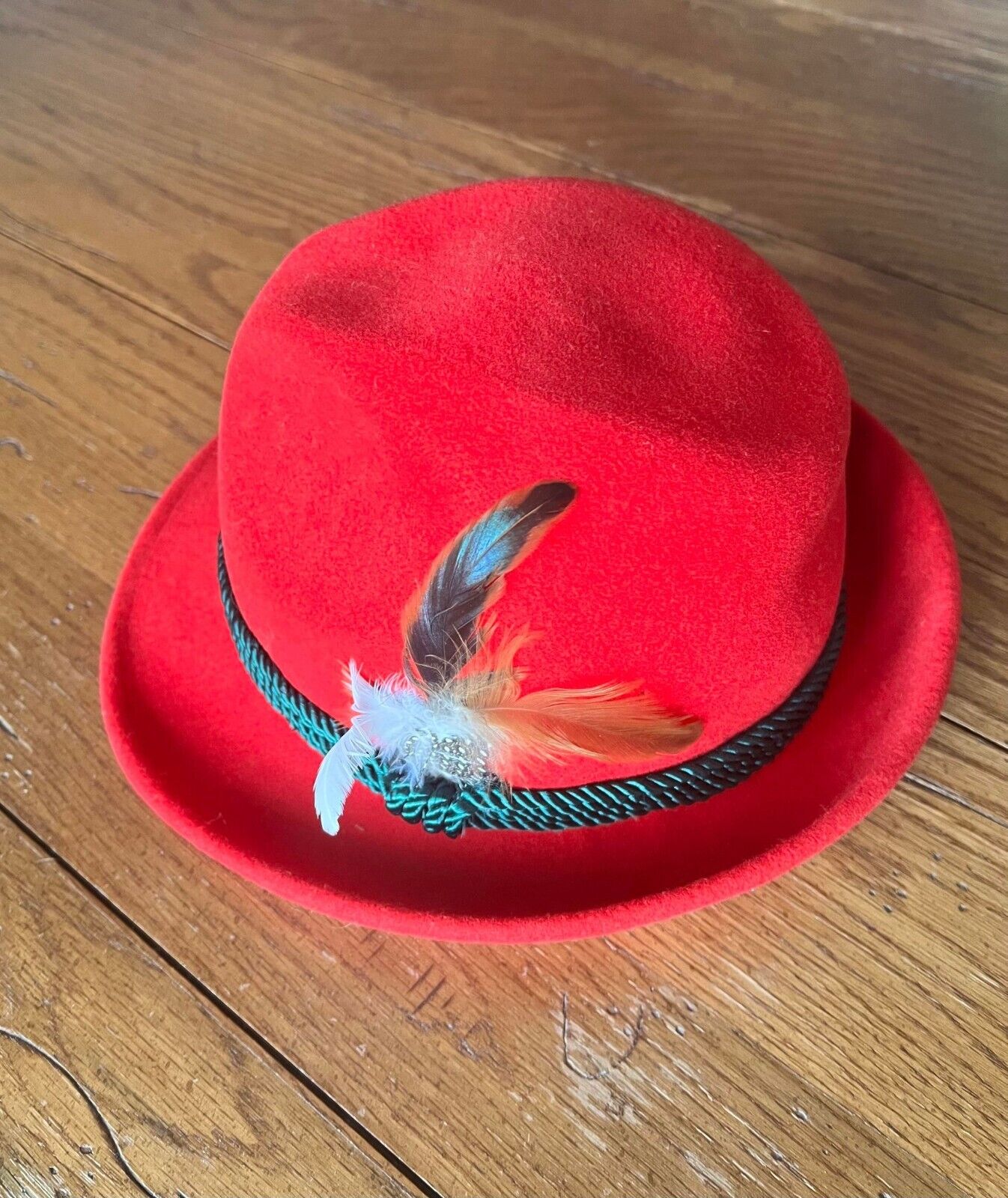 Vintage Oktoberfest German Hat - Red Faustmann Bavarian Alpine Wool - Size 54