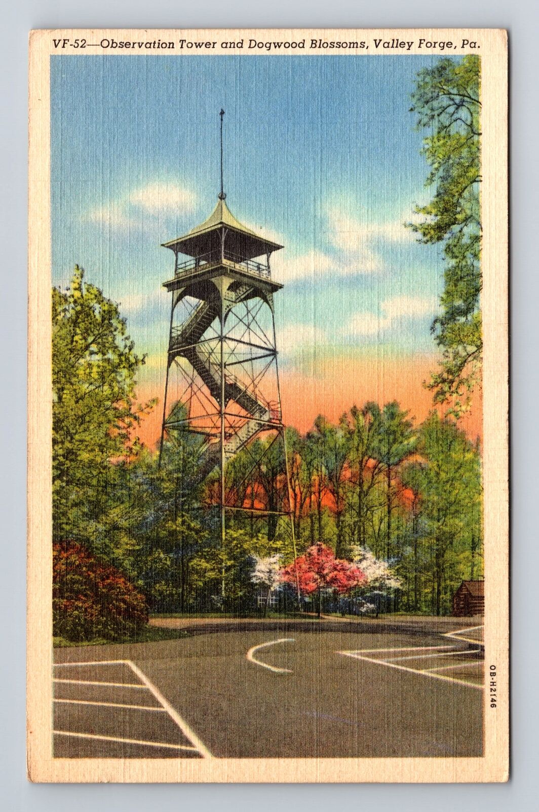 Valley Forge PA- Pennsylvania, Tower And Dogwood Blossoms, Vintage Postcard