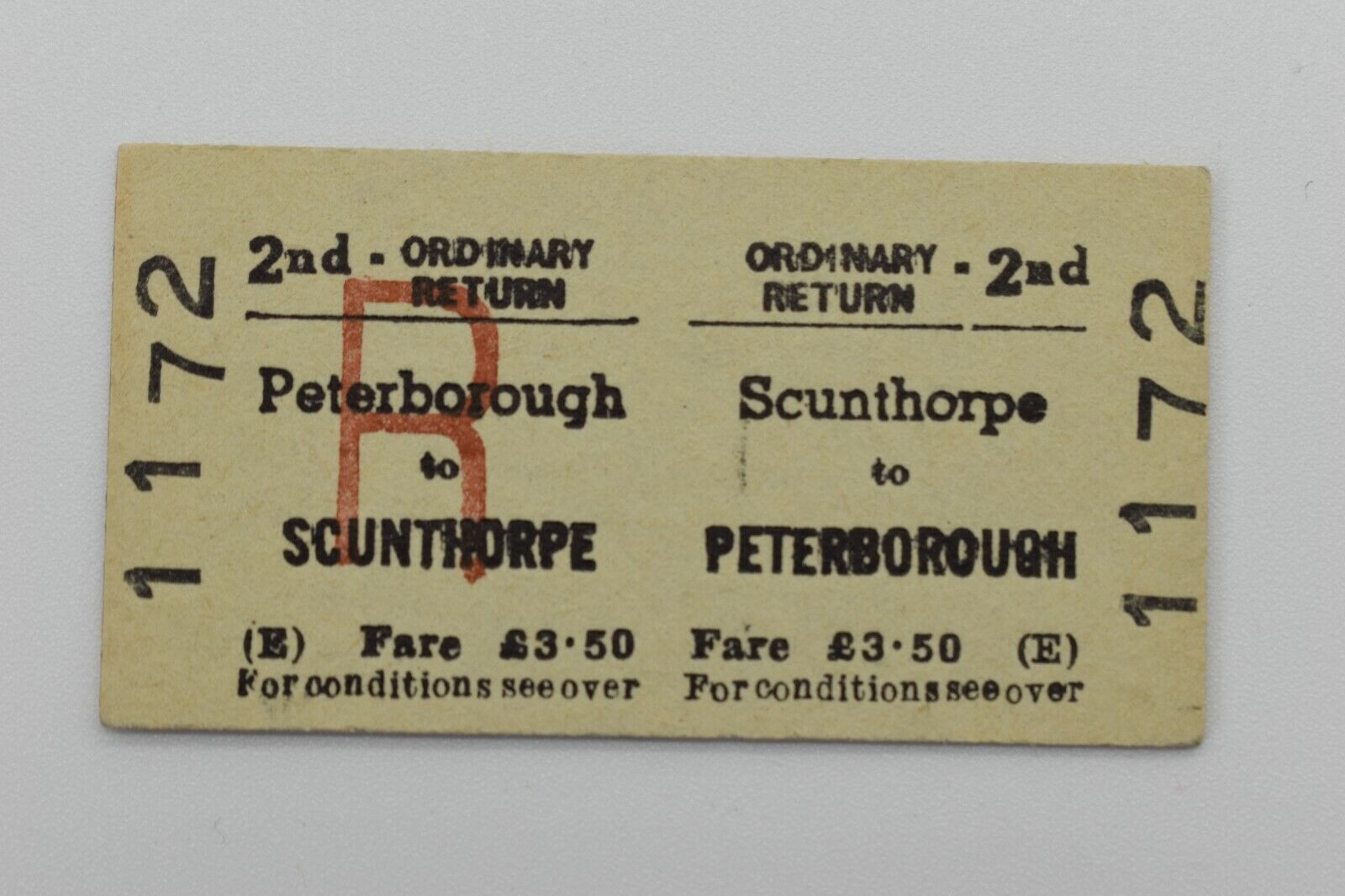 British Railway Ticket SCUNTHORPE to PETERBOROUGH No 1172