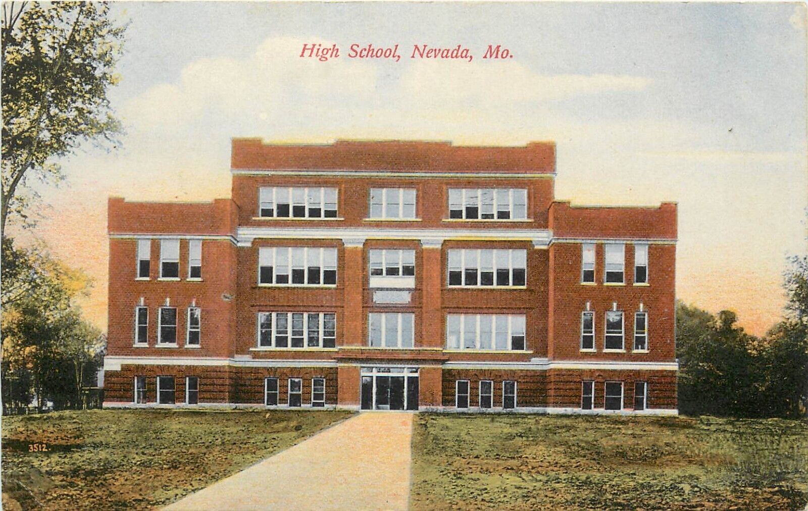 c1907 Wheelock Postcard; High School, Nevada MO Vernon County Unposted