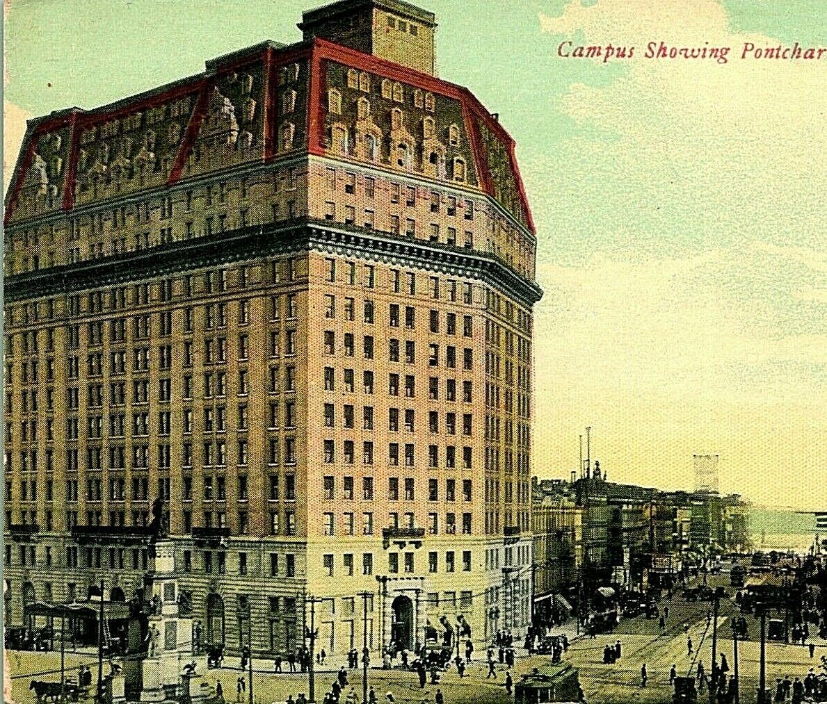 Detroit Michigan MI Campus Showing Ponchartrain Hotel 1910s Vintage Postcard 