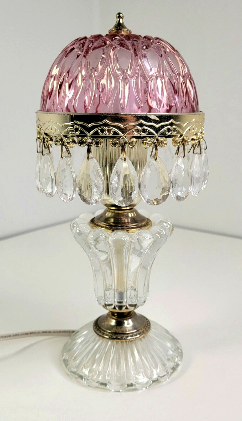 Michelotti Lamp Pink Cranberry Glass Prism Boudoir Complete Works 10 in Holland