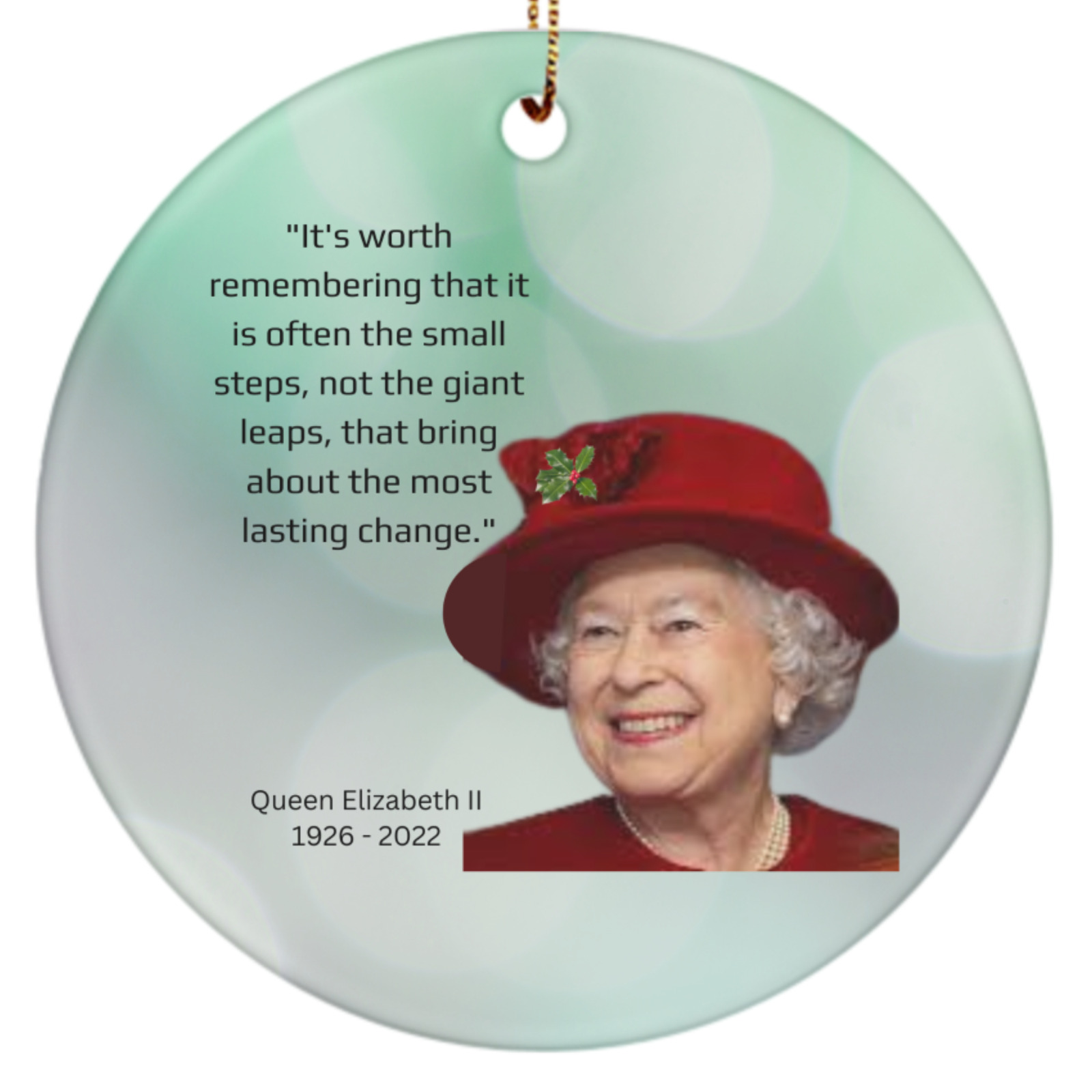 Queen Elizabeth II Memorial Holiday Ceramic Christmas Tree Ornament with Quote