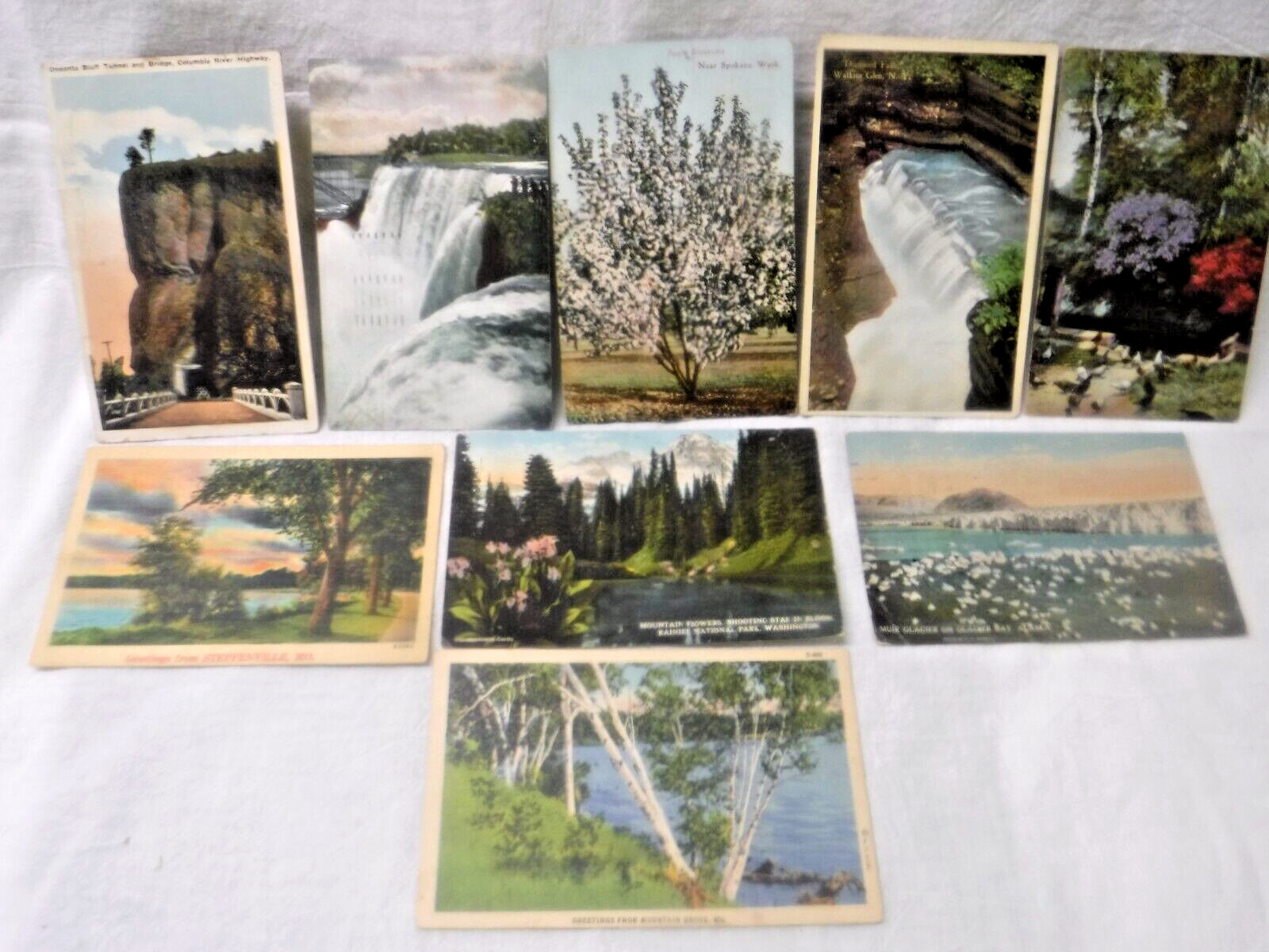 7 ANTIQUE 2 VTG POSTCARDS Scenery WA, MO, Canada, AK, OR, NY Stamped Messages