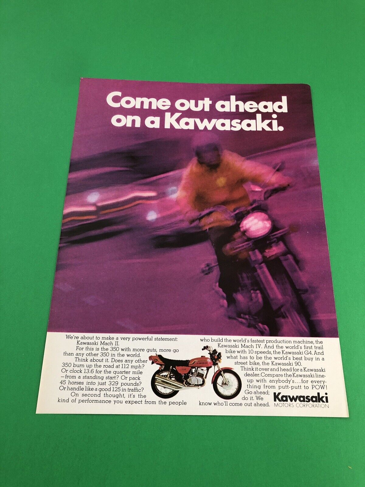 1972 1973 KAWASAKI 350 MACH II 2 ORIGINAL PRINT AD PRINTED ADVERTISEMENT