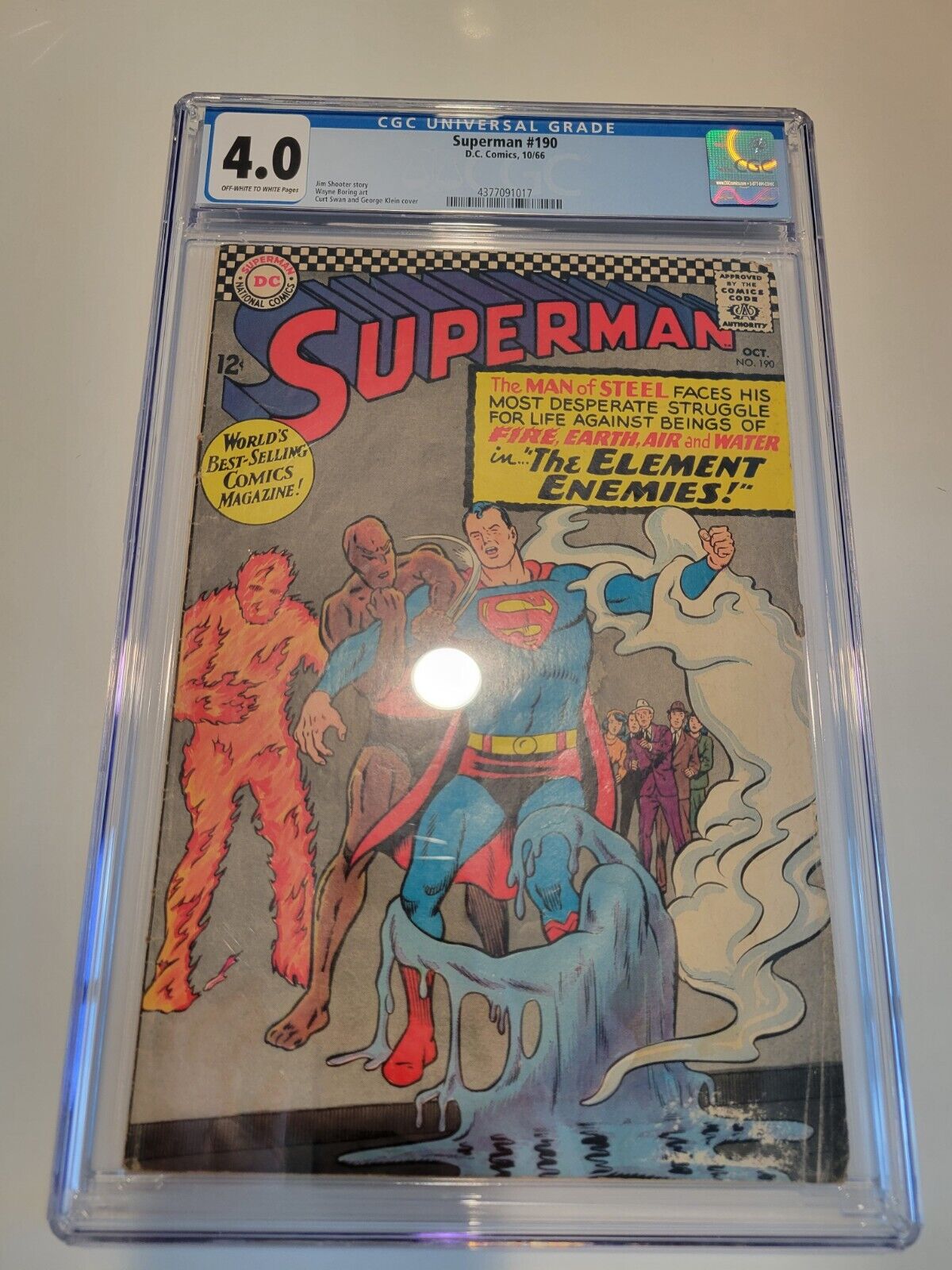 SUPERMAN #190 1966 CGC 4.0 SILVER Age 12 cent cover SALE