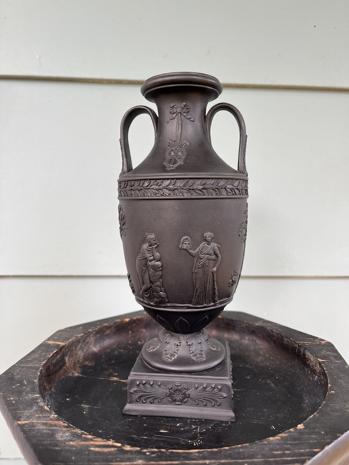 Rare Antique Wedgwood Black Basalt Tall Apollo Muses Trophy Vase (c.1890s)