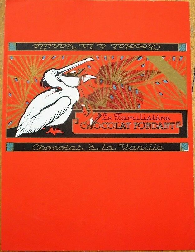 Pelican on Chocolat Fondant 1920s French Art Deco Chocolate Bar Label, Litho