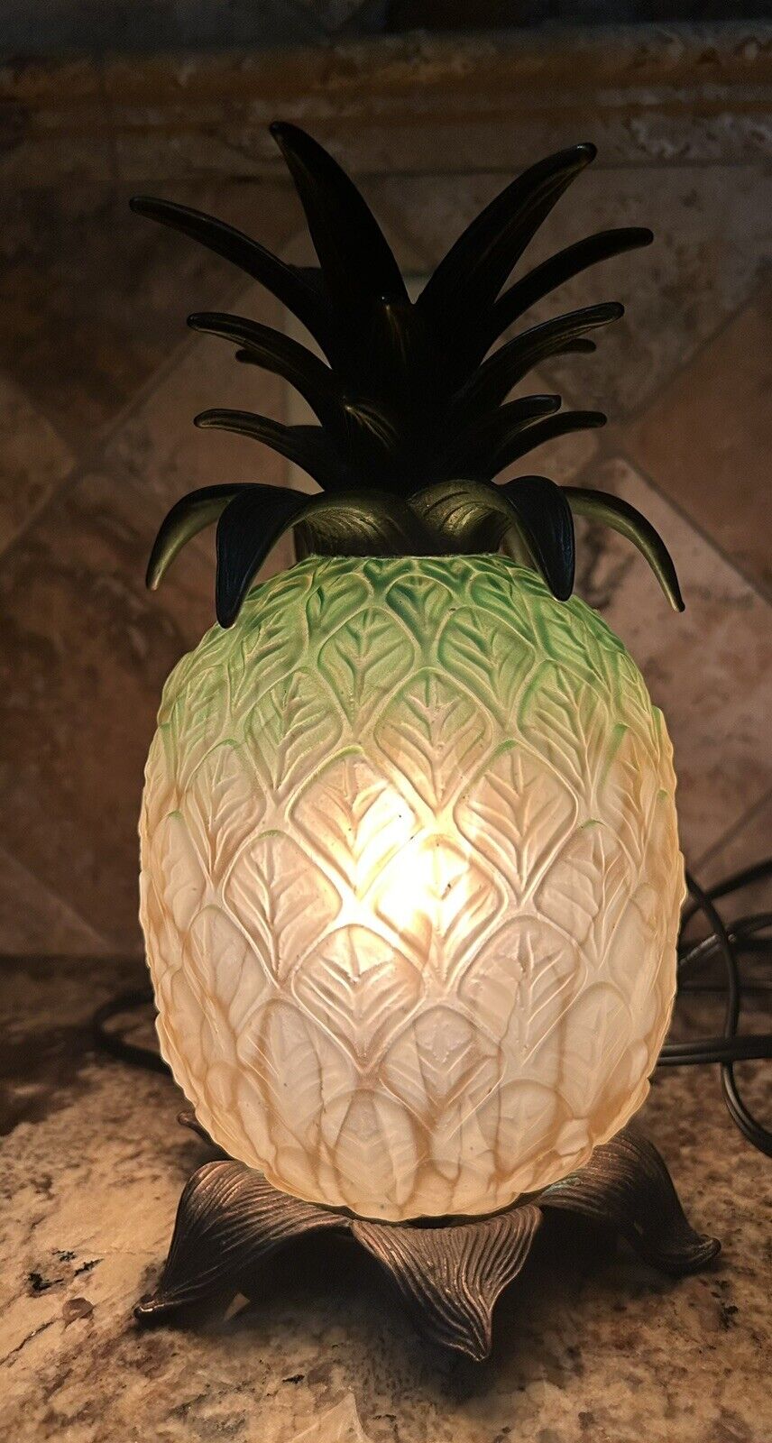 Vintage Brass and Art Glass Pineapple Lamp Andrea by Sadek Stamped Original RARE