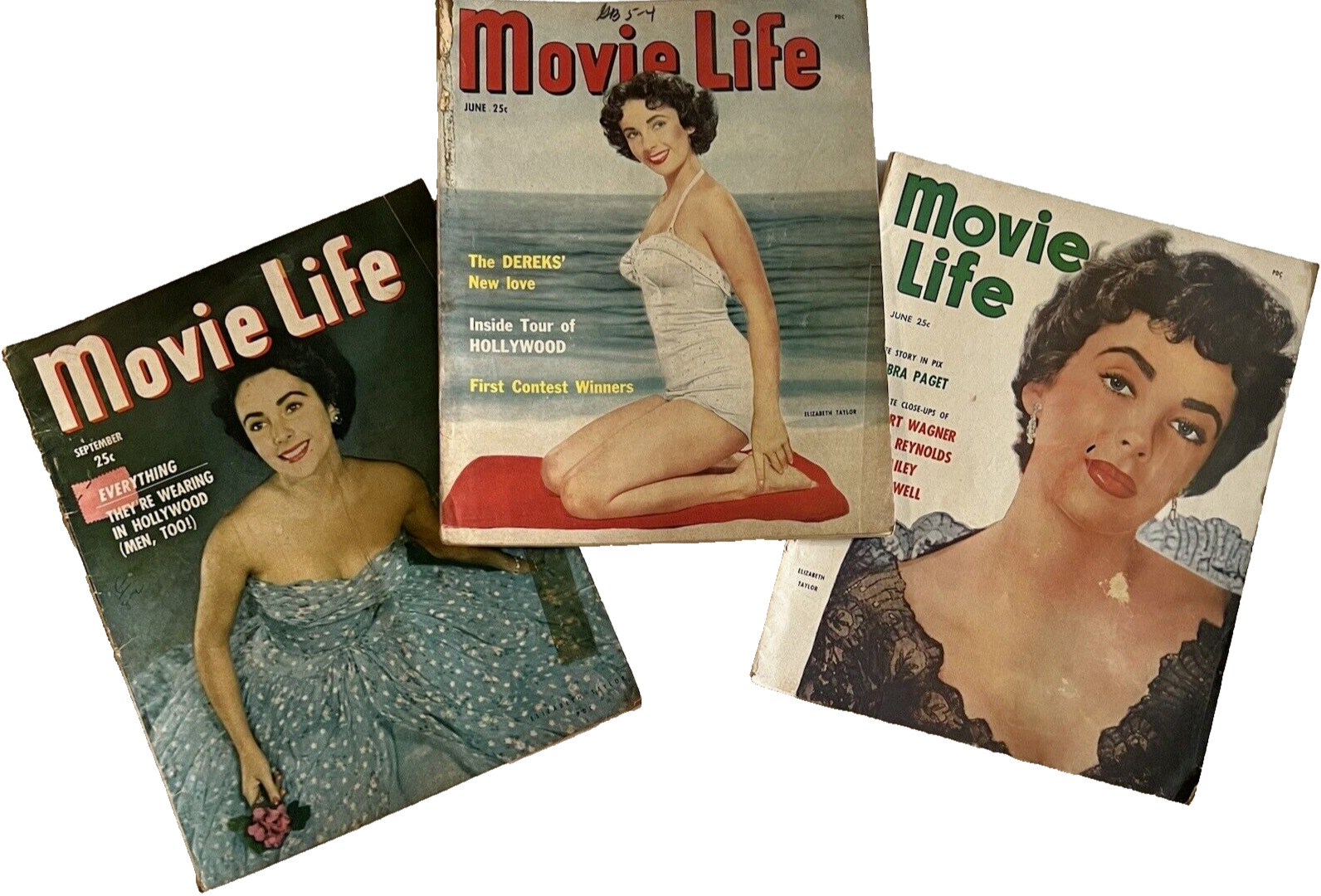 Elizabeth Taylor Vintage Movie Life Magazines - 1949, 1951 & 1953 Lot of 3