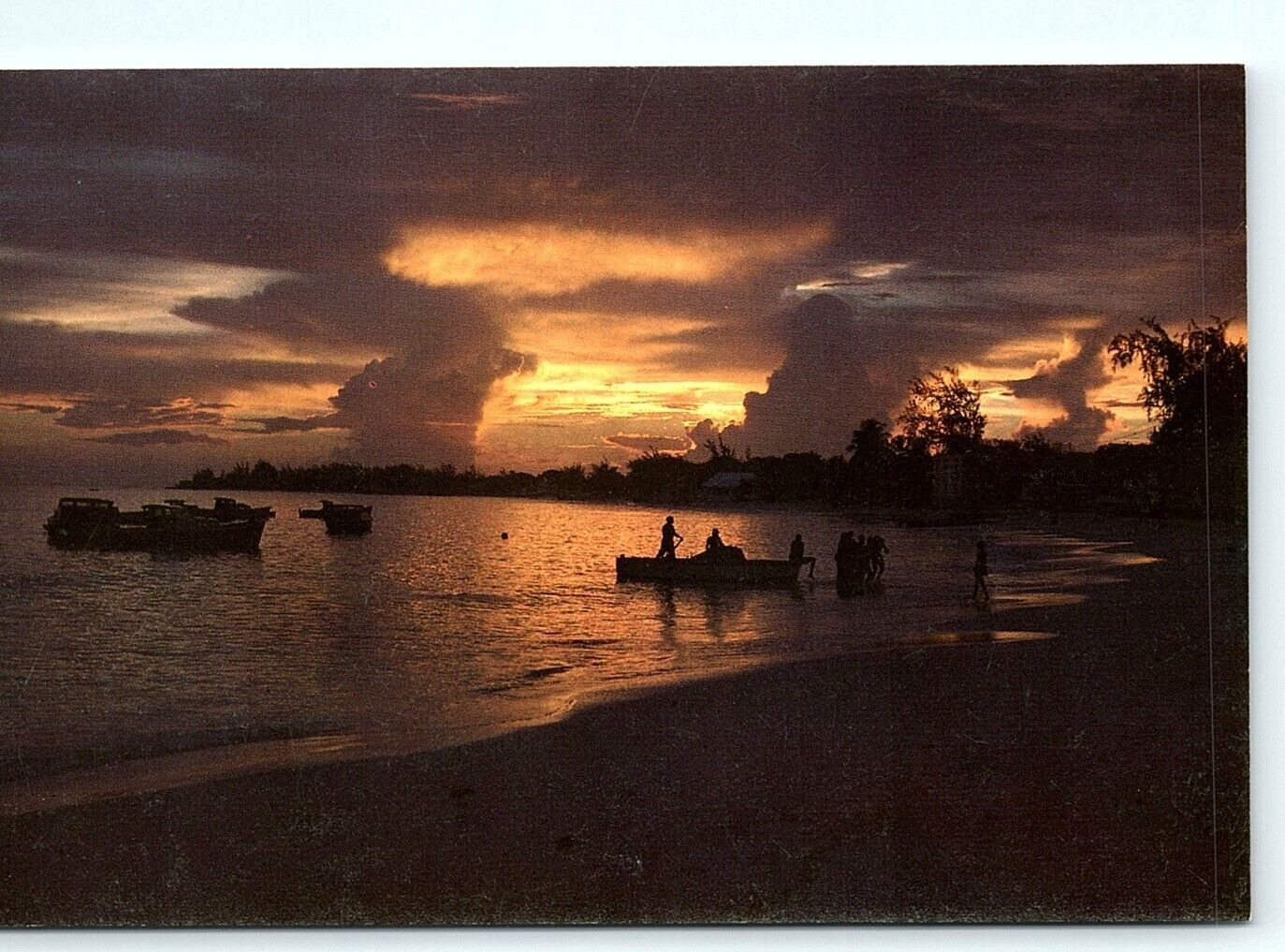 postcard Barbados West Indies DC 15 Sunset boats BWIA International card 1544