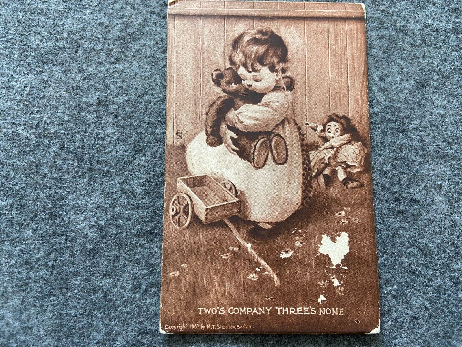 Two\'s company, three\'s none Vintage Postcard - Damaged