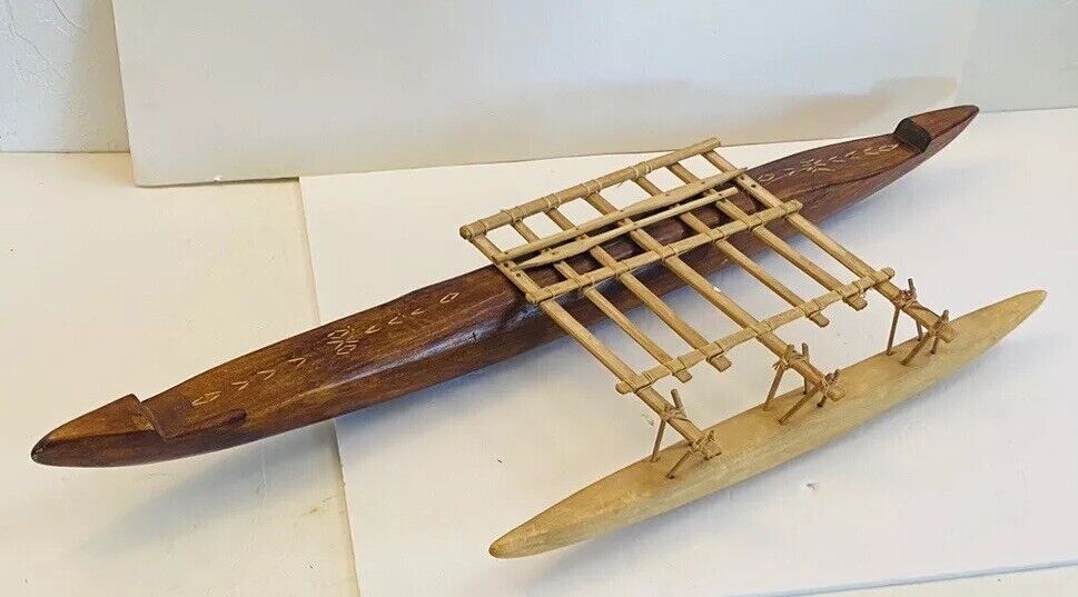 Fiji Camakau Suva Polynesia Handmade Wood Outrigger Boat Canoe Traditional Rare