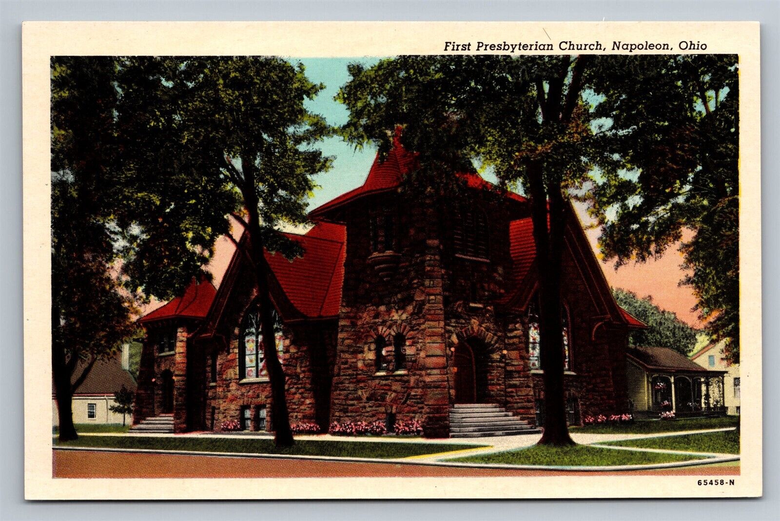 Napoleon OH Ohio First Presbyterian Church Old Vtg Postcard View 1920s Unused