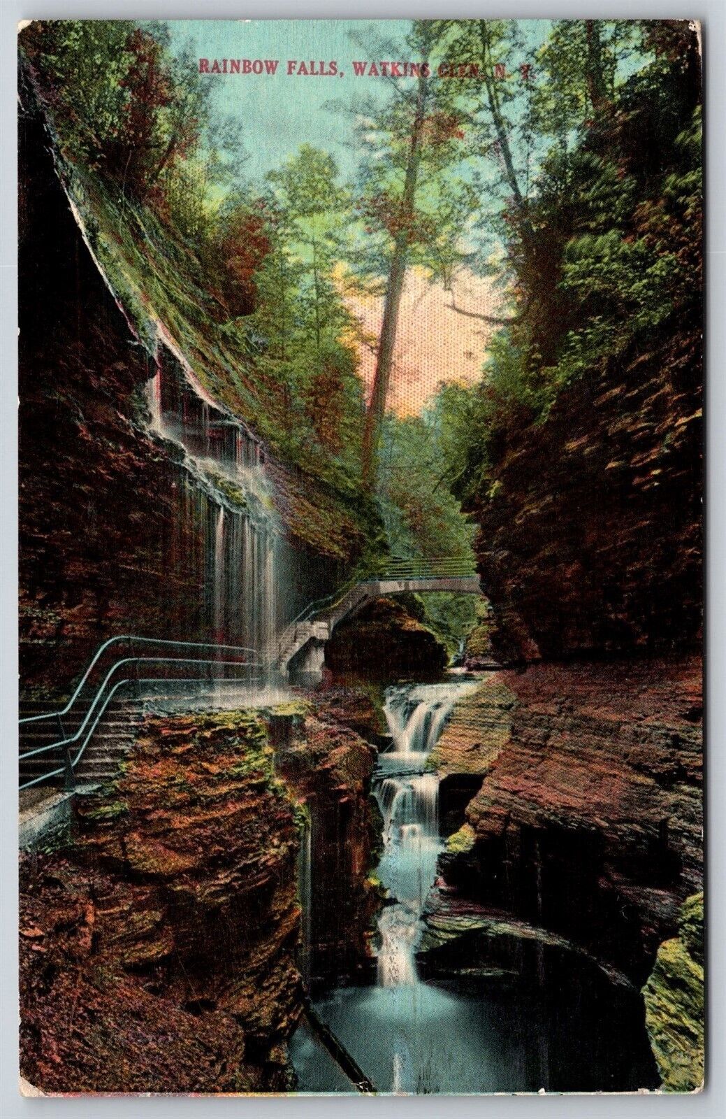 Postcard Rainbow Falls, Watkins Glen NY 1914 L206