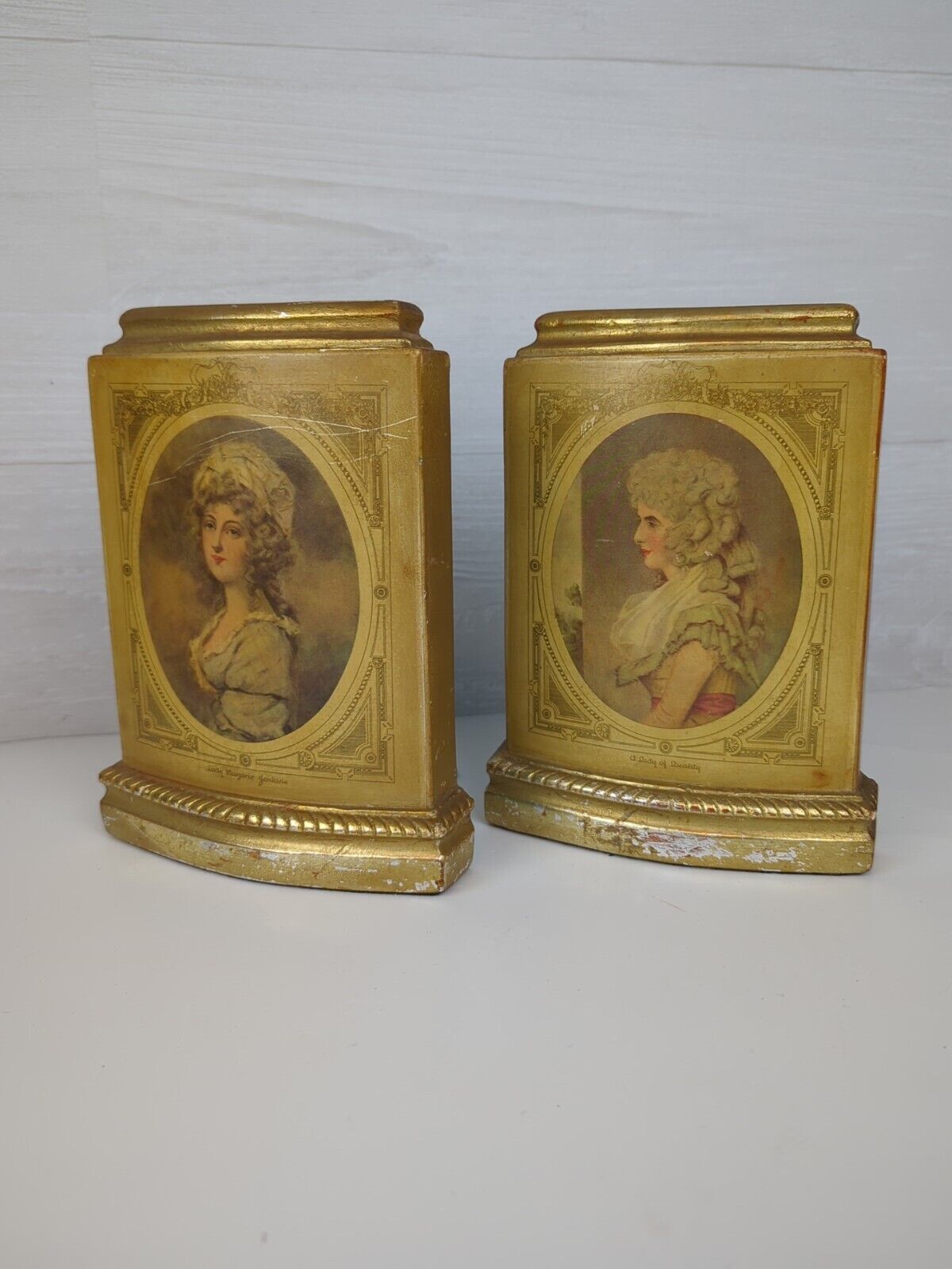 VINTAGE VICTORIAN BORGHESE GOLD GILT LADIES BOOKENDS Hollywood Regency
