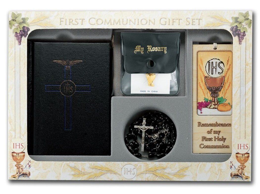 Boys Deluxe Blessed Trinity My First Holy Communion 6 Piece Black Boxed Gift Set