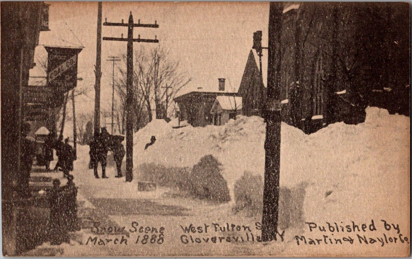 Postcard West Fulton Street Gloversville New York Snow Scene March 1888 Unposted