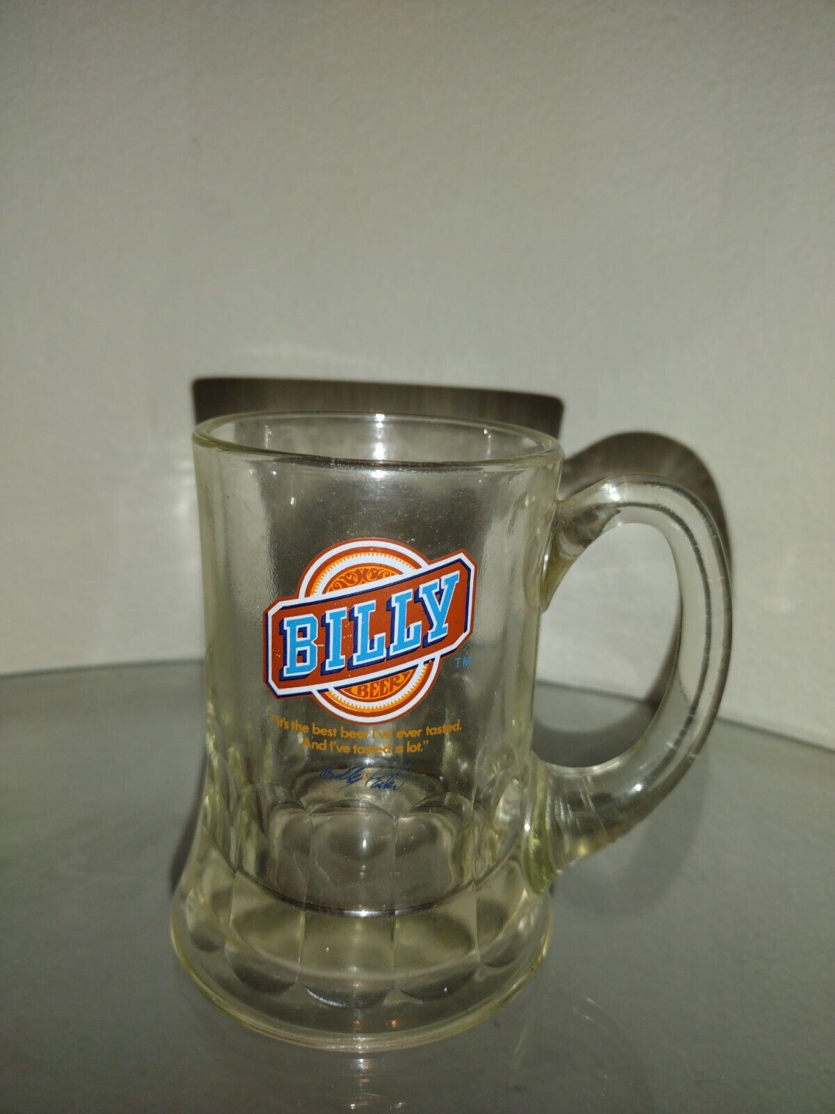 Clear beer mug - Billy Beer - 5 inches tall - Billy Carter Jimmy brother