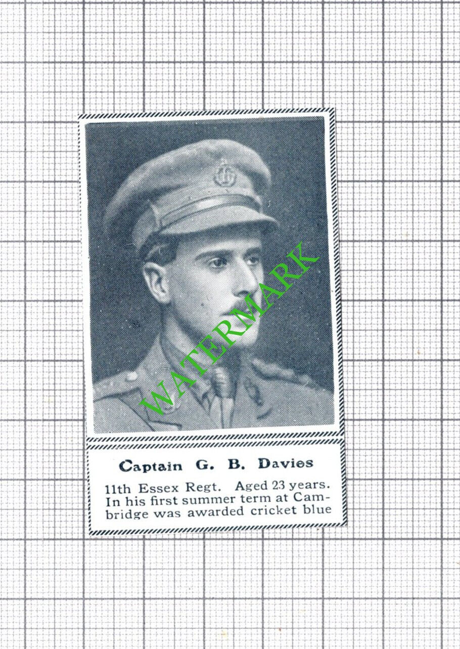 Captain G B Davies 11th Essex Regt  WW1 -c.1918 SMALL Cutting