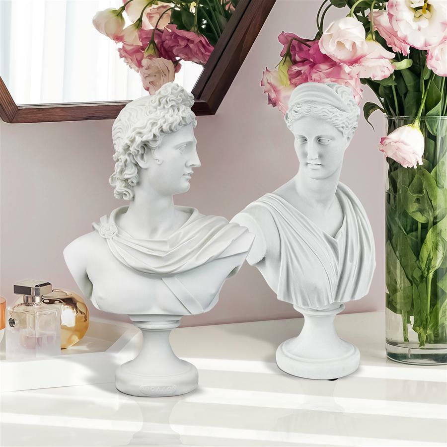 Set of 2: Diana & Apollo God and Goddess Twins Bonded Marble Bust Sculptures