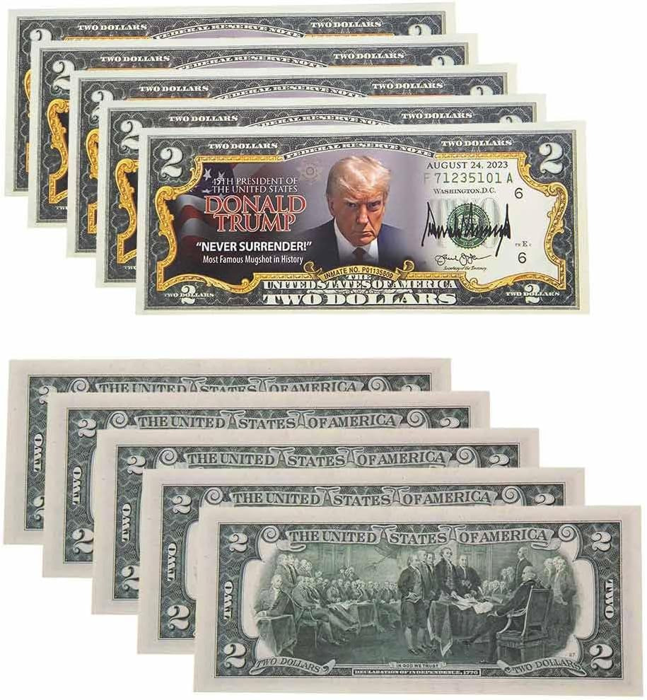 100 Pack Trump 2 Dollar Bill Two Bills Funny Trump Never Surrender Mugshot $2