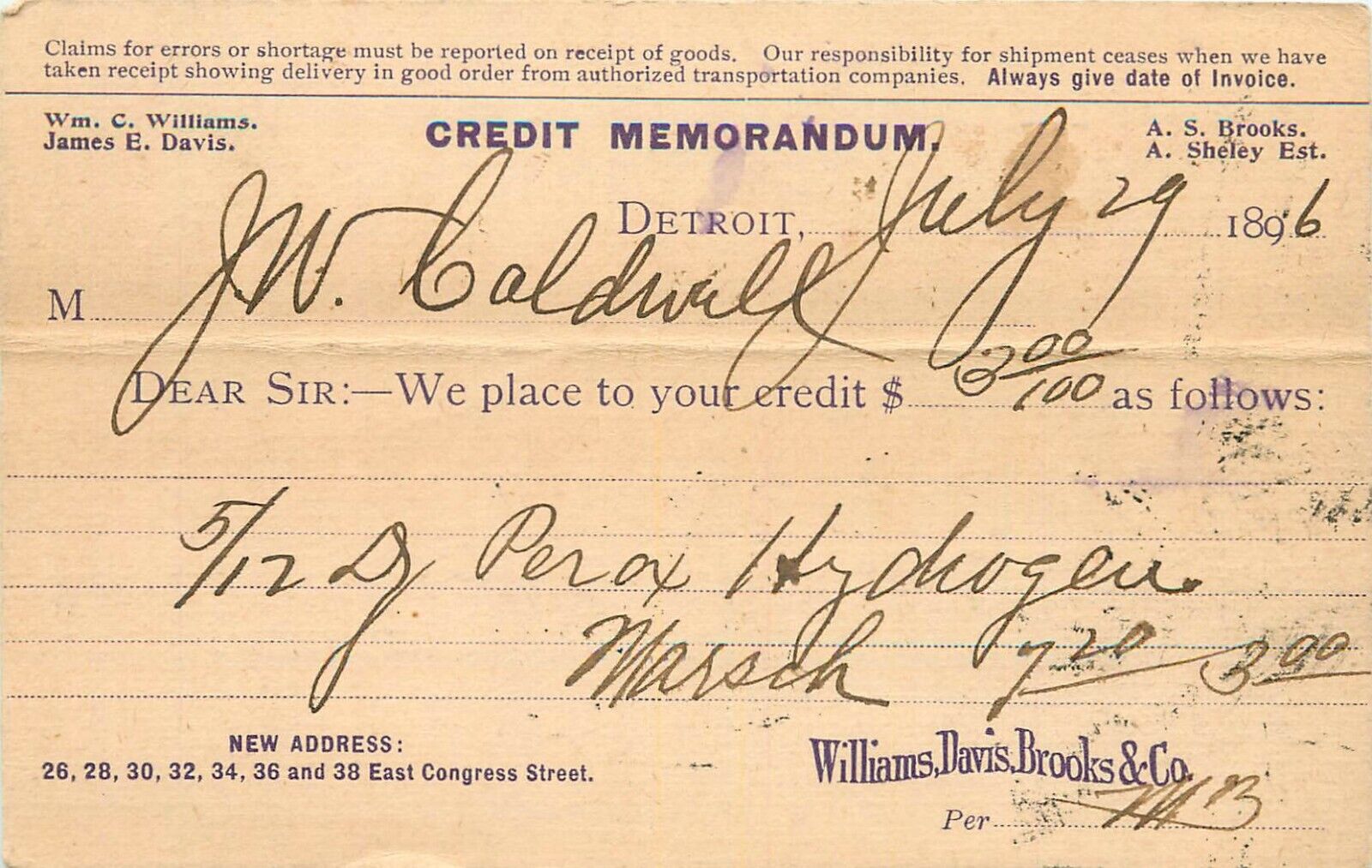 1896 Williams, Davis, Brooks & Company, Detroit, Michigan Postcard