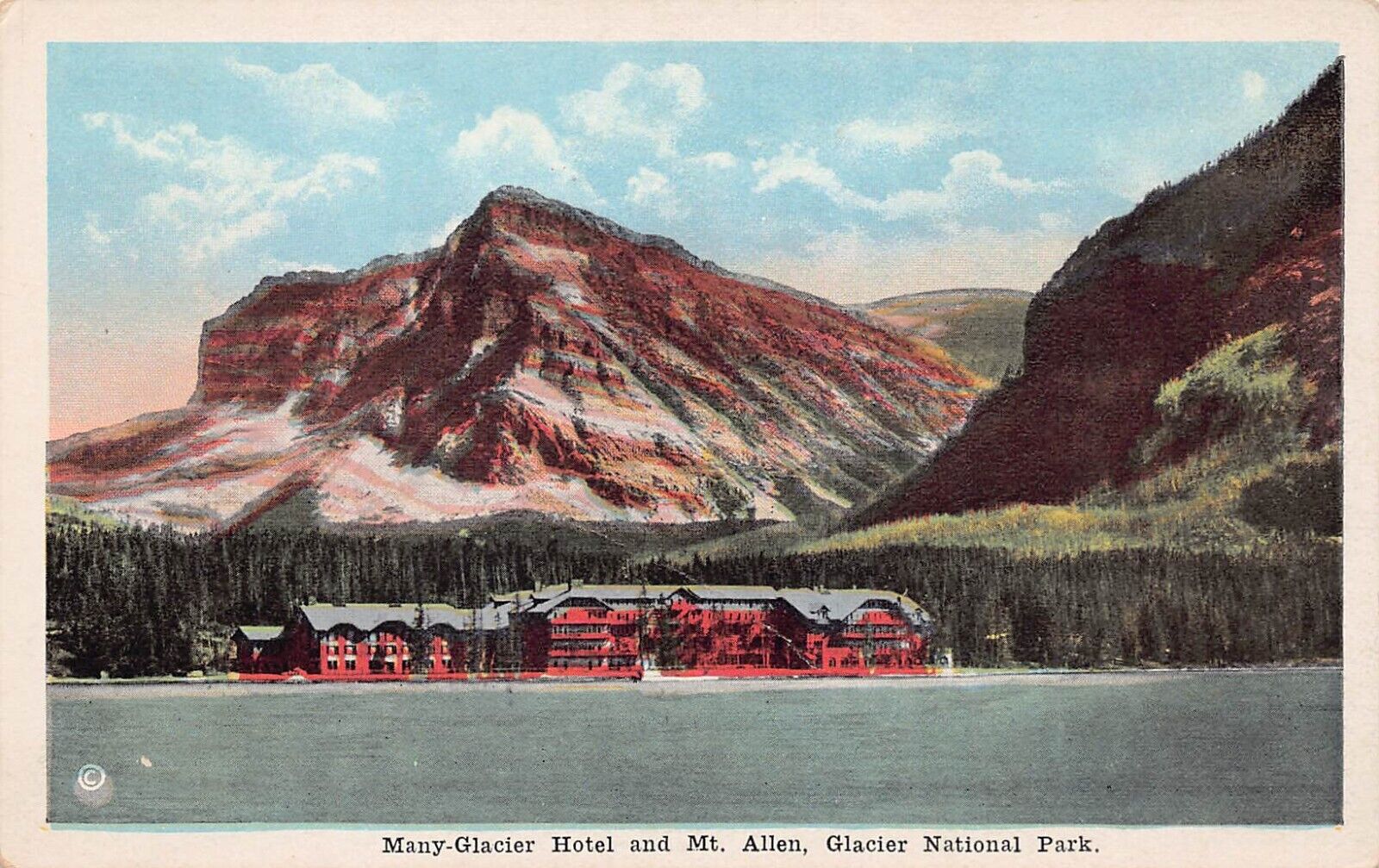 Swiftcurrent Pass Lake Glacier National Park MT Montana Hotel Vtg Postcard C50