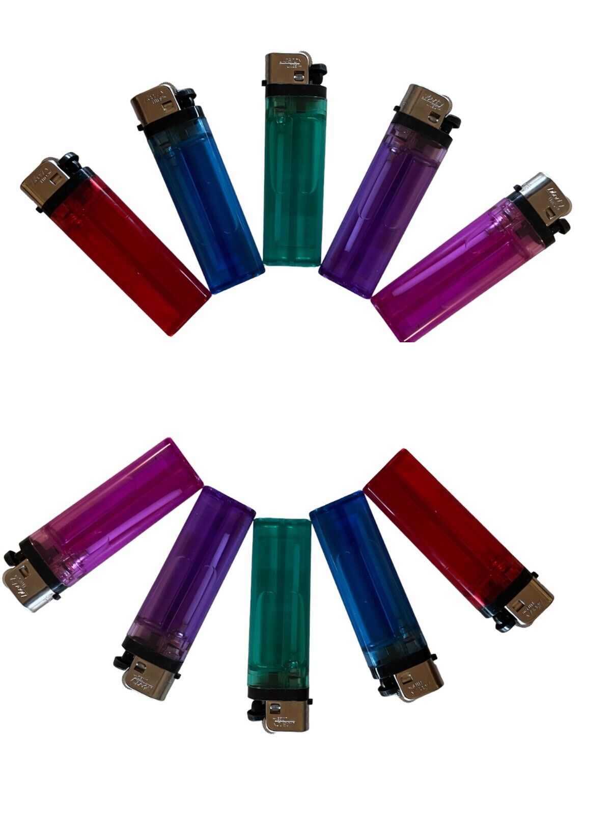 10 Pcs Full Size Disposable Butane Lighter Assorted Colors