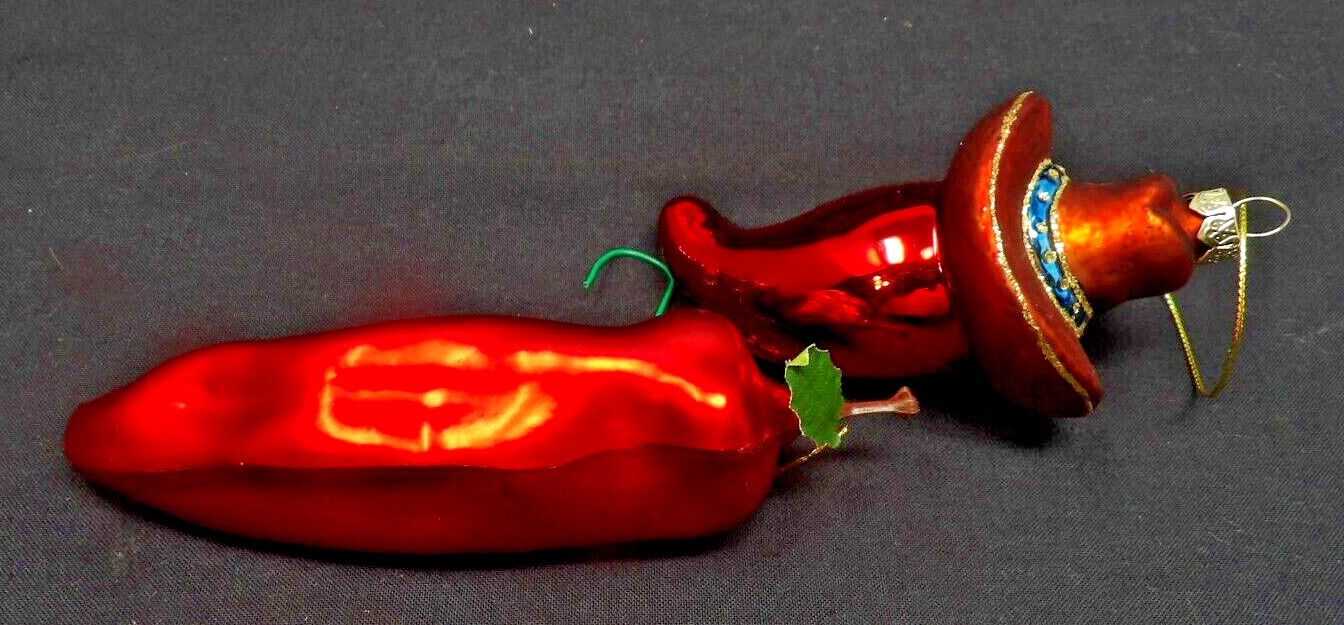 2 Vintage Christmas Red Hot Chile Peppers Mercury Glass Ornaments 4\