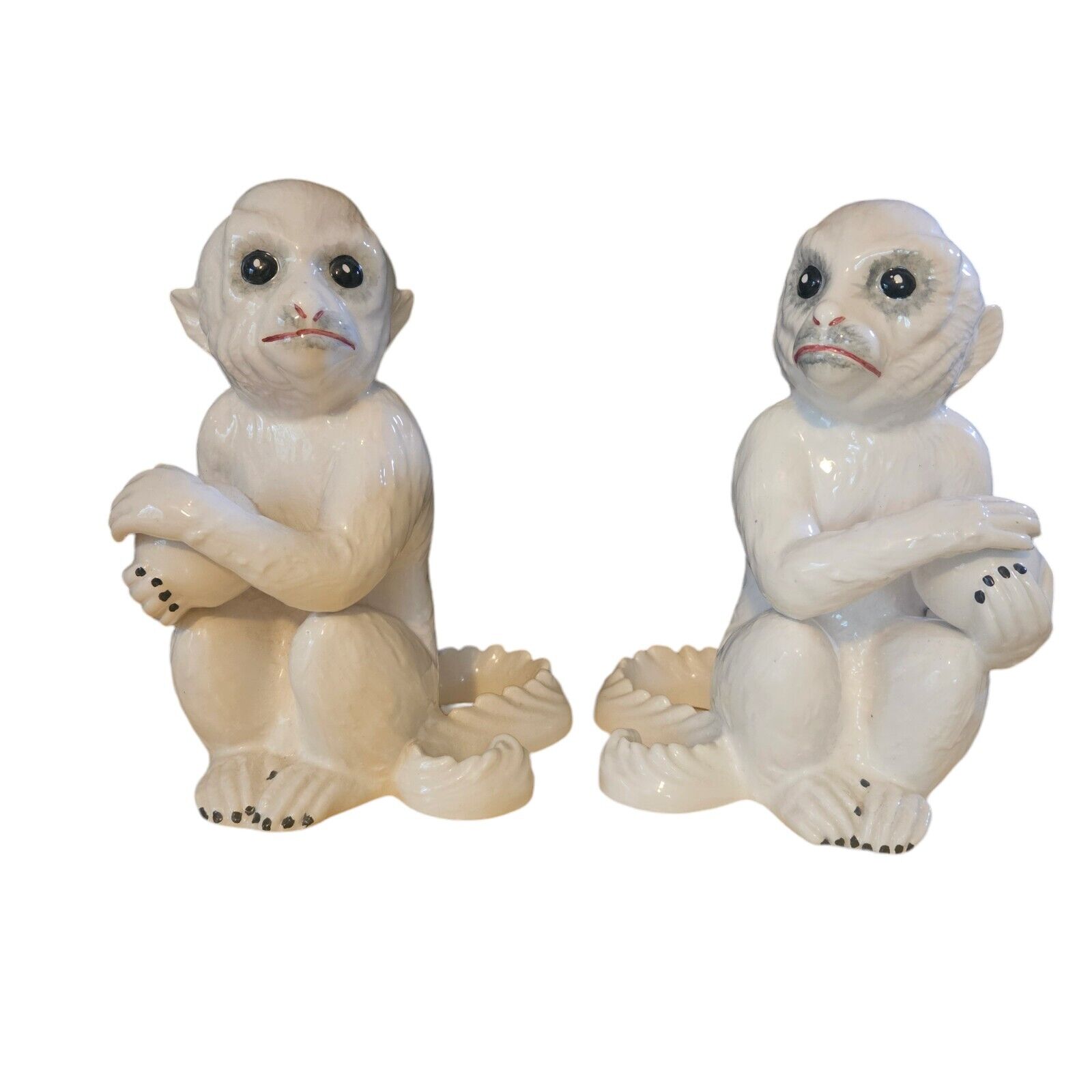Pair Of Chelsea House White Ceramic Cappuchin Monkey Bookends