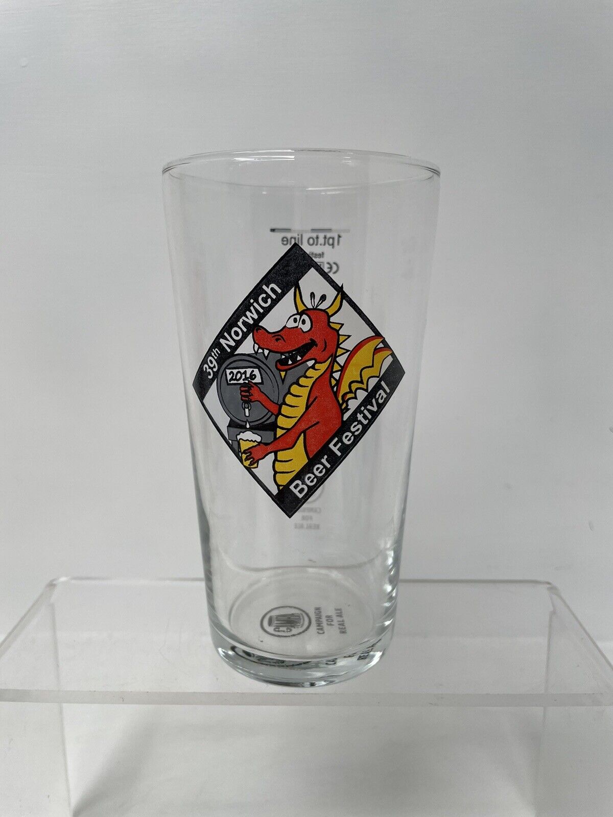 Norwich 39th Beer Festival Pint Glass 2016 Red Dragon - VGC