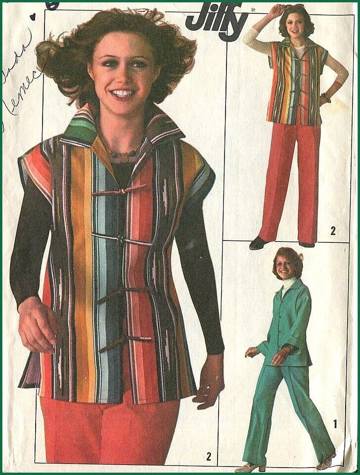 1970s Vintage Unlined Jacket Pants Jiffy Simplicity 7614 Pattern Sz 12  B 34  FF