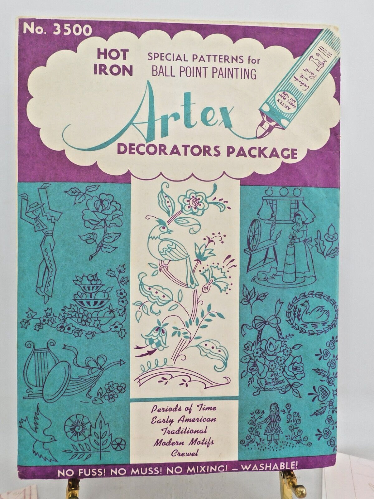 Artex Iron On Designs 1962 Traditional and Floral 4 Sheets w Over 30 Vtg Designs
