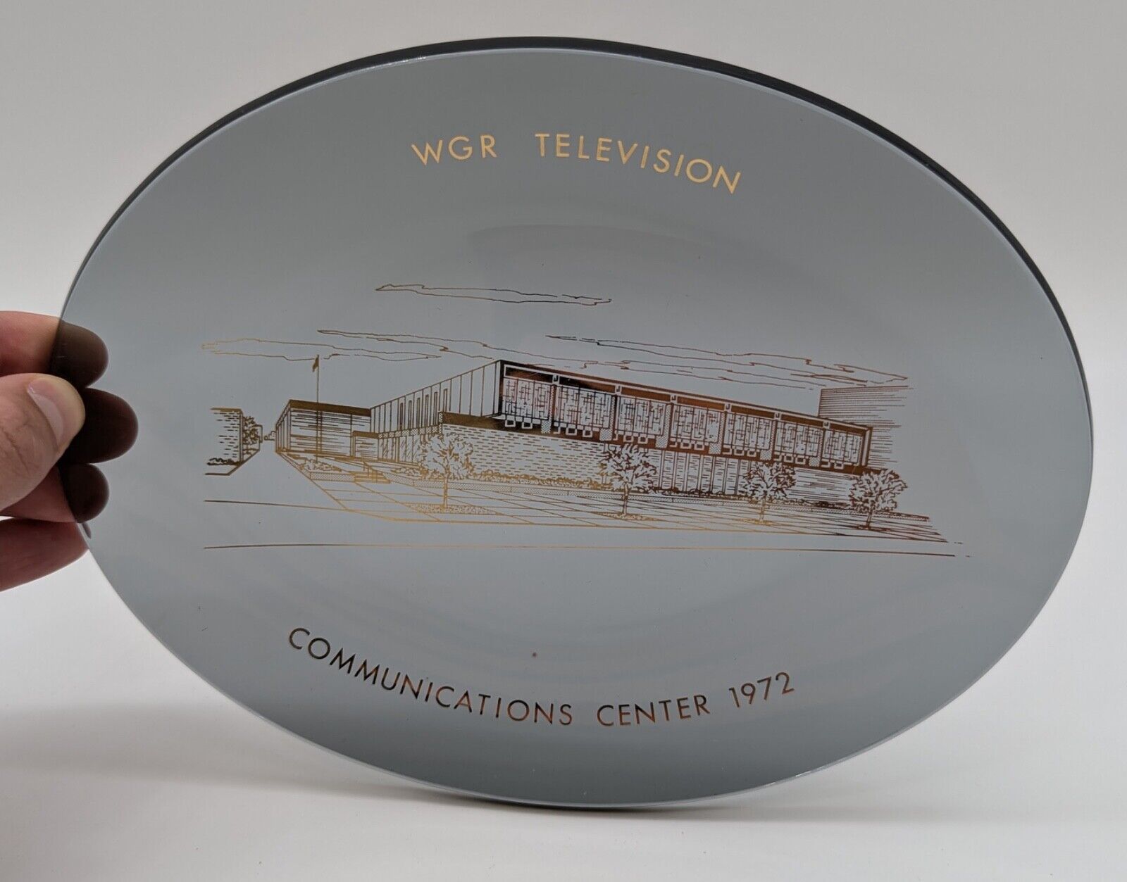Vtg WGR Television Communications Center 1972 Buffalo NY TV Glass Ash Tray Dish