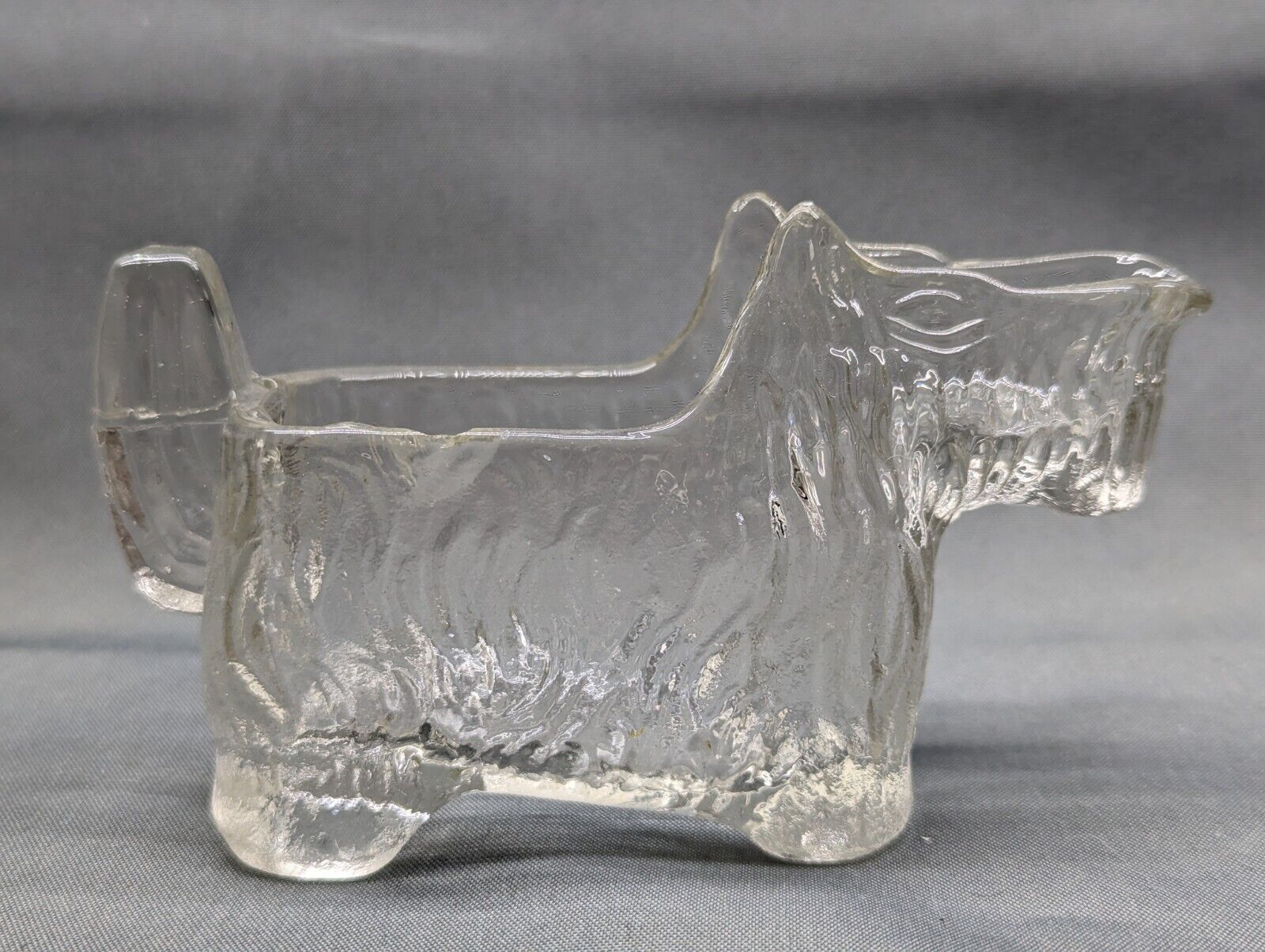 Vintage Glass Candy cream Container Scottie Dog Scottish Terrier  5 1/4 In Long