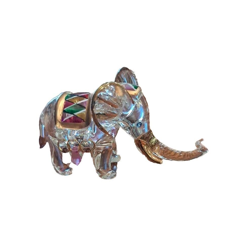 Spun Glass Eelephant with Hand Painted Gold and Jewels Figurine  2\