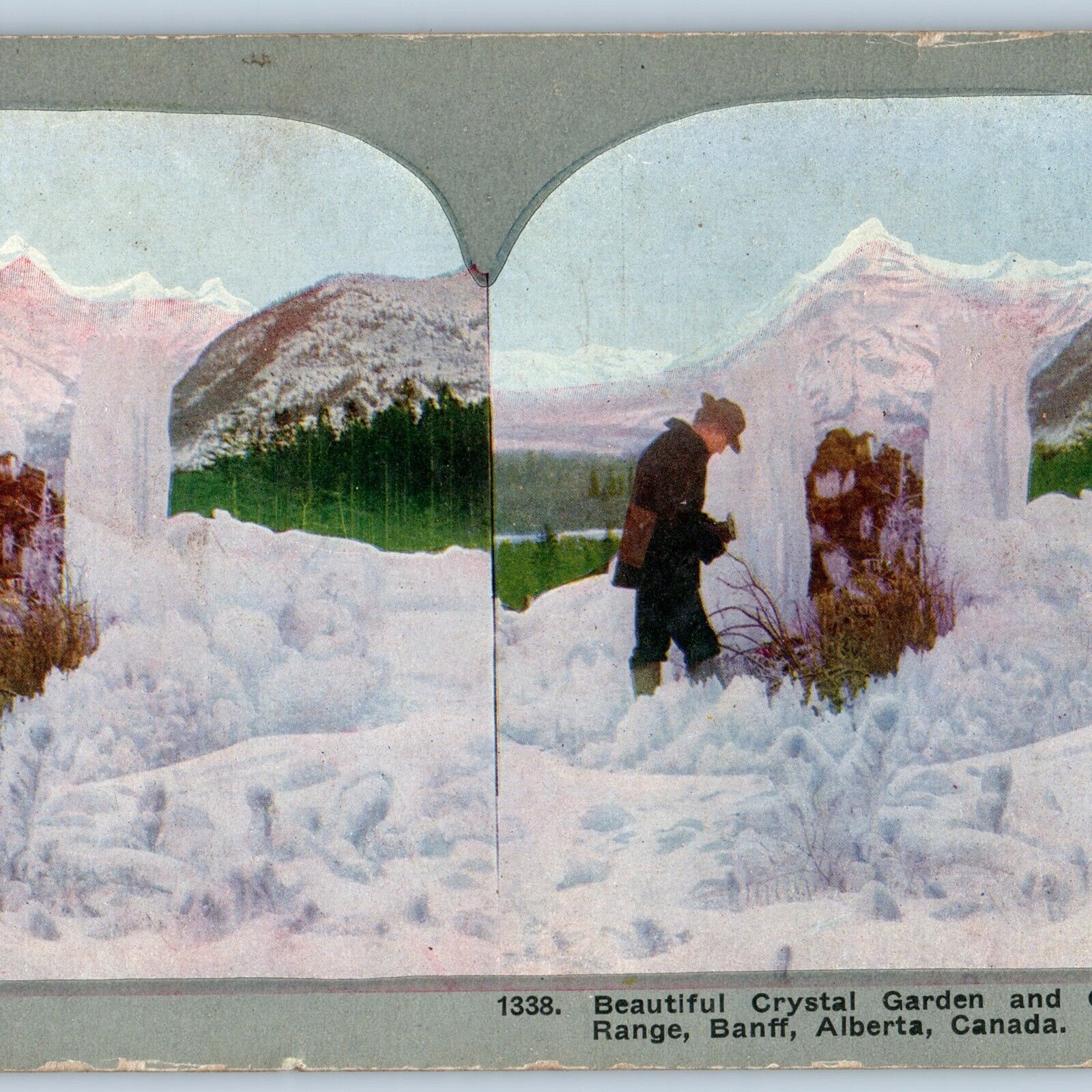 c1900s Banff, Alberta, Canada Crystal Garden Cascade Litho Photo Stereo Card V10